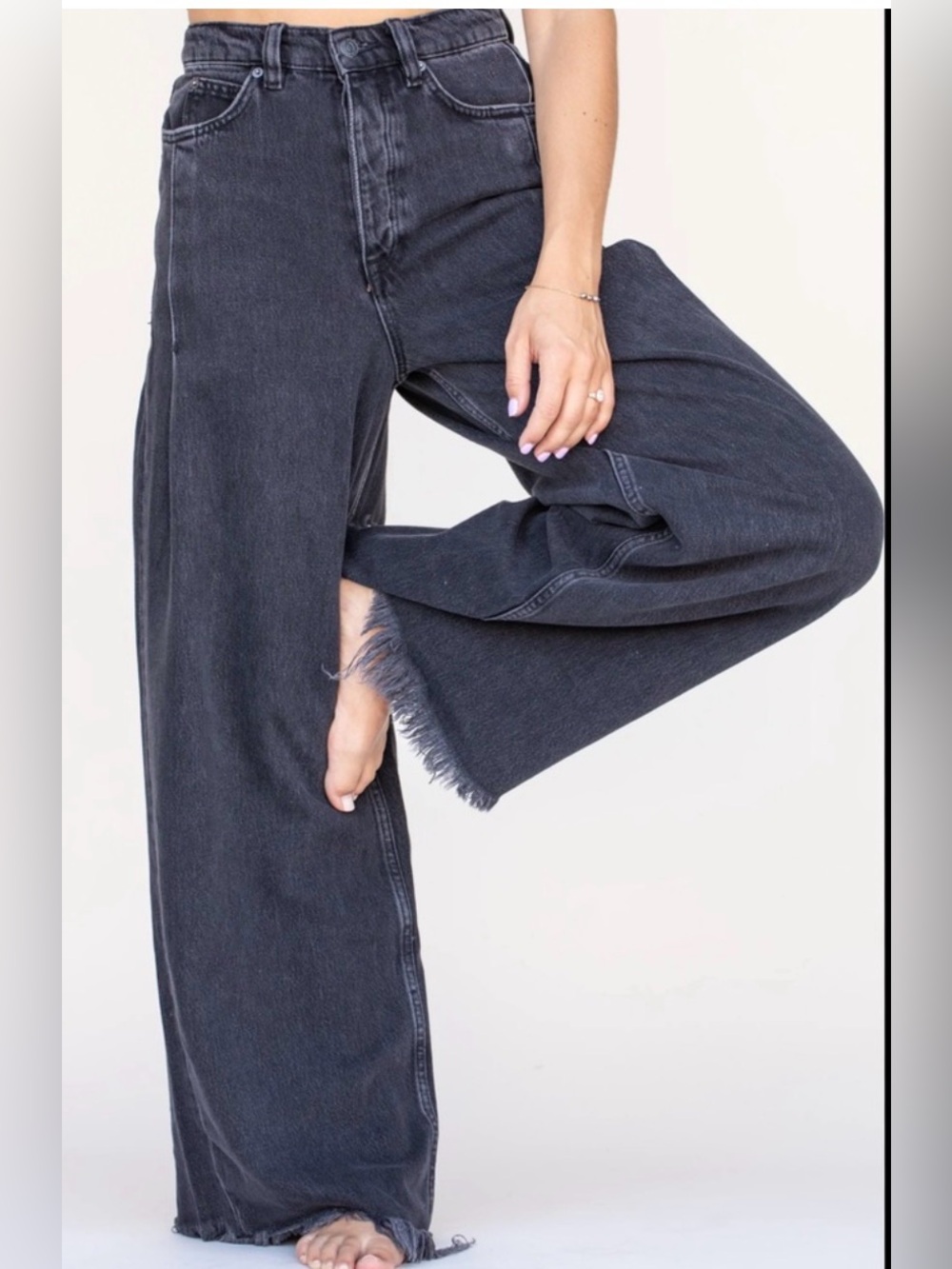 FREE PEOPLE WE THE‎ FREE Old West Slouchy Jeans Wide Leg Black Gray Wash 25
